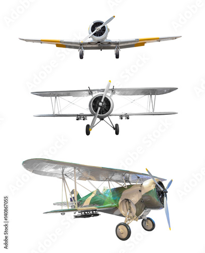 Fototapeta Naklejka Na Ścianę i Meble -  Old fighter plane collection isolated on white background