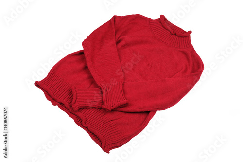 Fashion red sweaters clothing for winter season isolated on white background