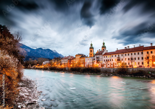 Innsbruck, beautiful night city view with long exposure