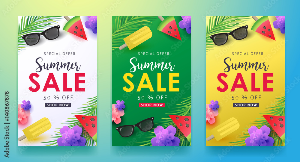 Obraz Summer sale background layout for banners,Wallpaper,flyers, invitation, posters, brochure, voucher discount.Vector illustration template.