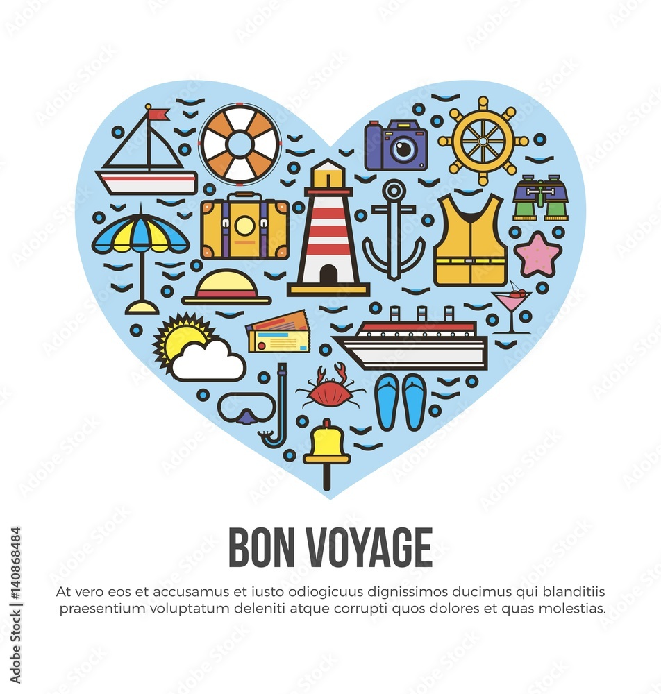 Bon voyage heart sea cruise travel summer vacation vector poster
