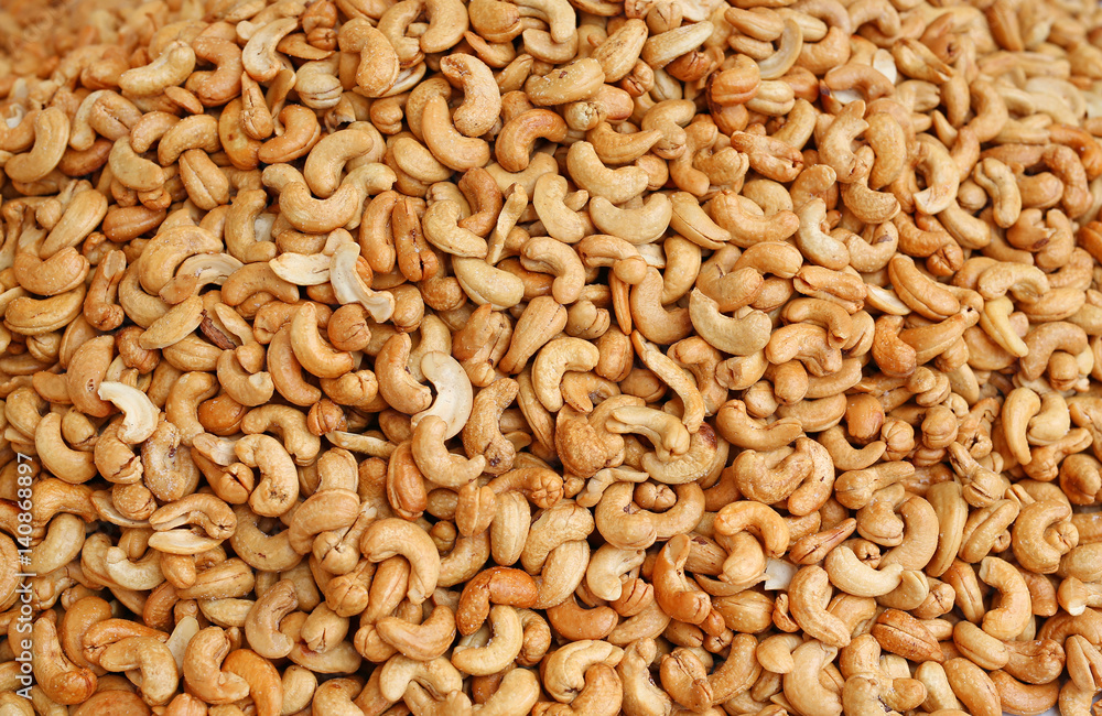 Roasted cashew nuts, top view - obrazy, fototapety, plakaty 