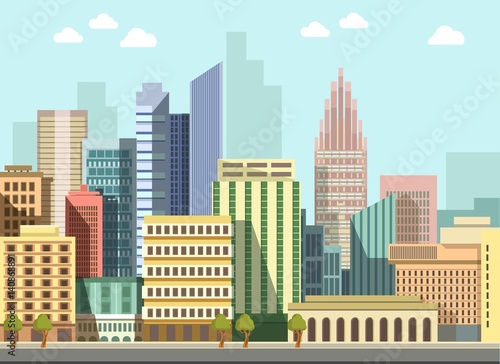 Modern urban city landscape vector flat day panorama buildings