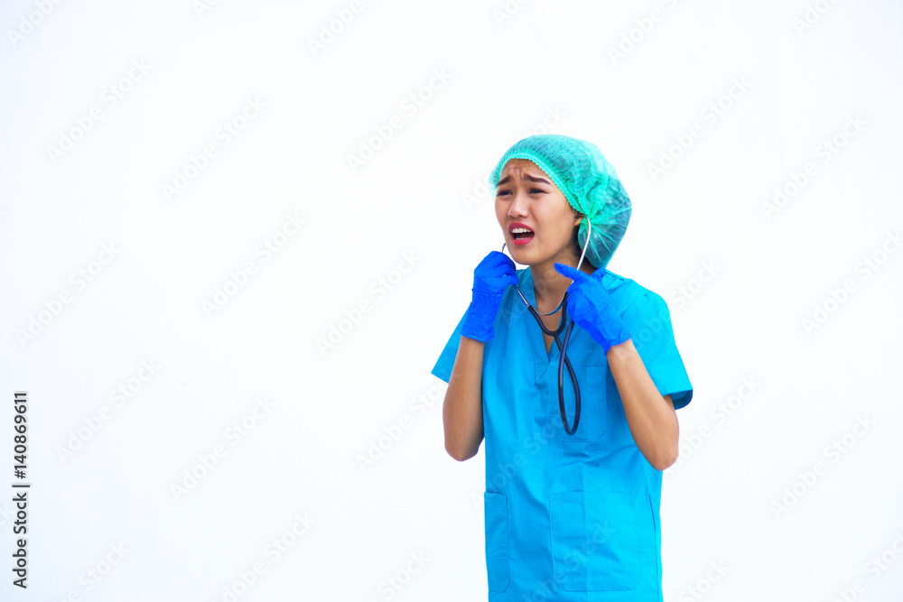 Surgeon doctor woman has very serious facial expression. Surgeon doctor woman has very serious facial expression.