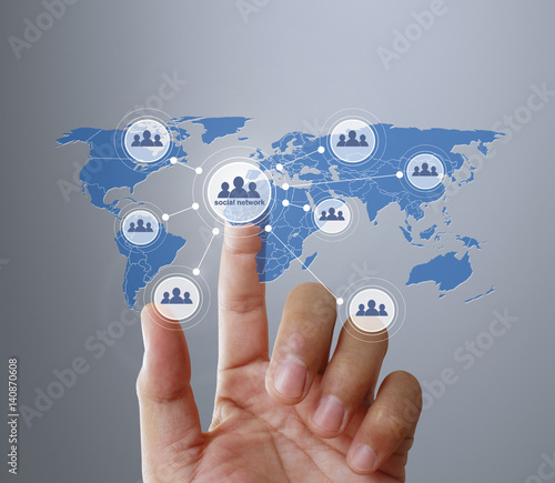 Hand touch virtual icon osocial network