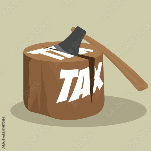 tax wood cut with ax concept to reduce taxes paying less. vector illustration