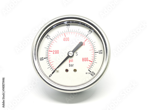 Closeup of a high pressure manometer on white background.