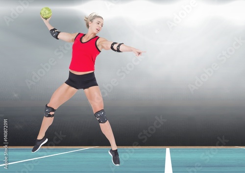 Player playing handball in stadium © vectorfusionart