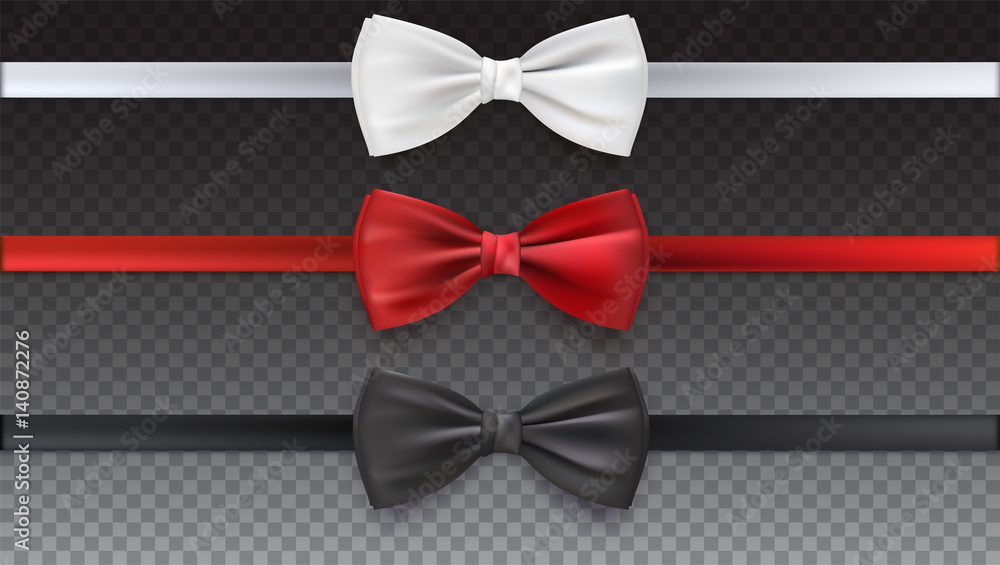 Realistic white, black and red bow tie, vector illustration, isolated ...