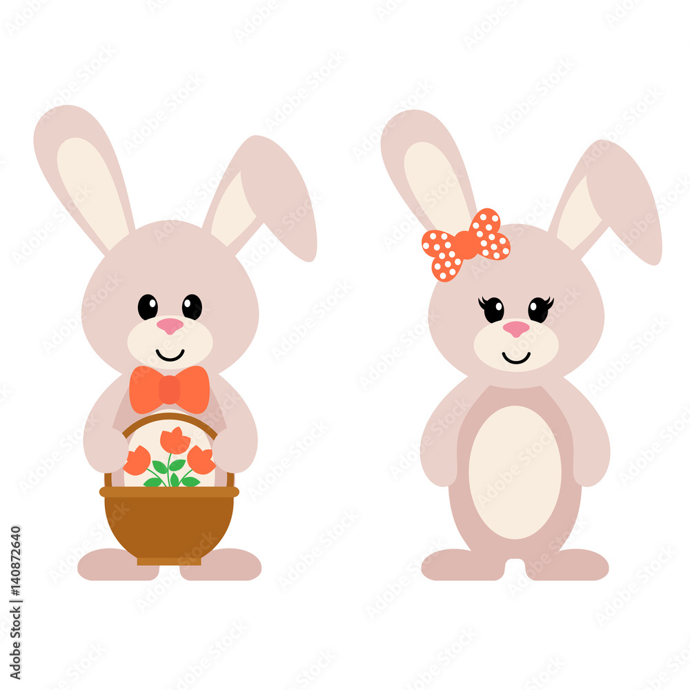 cartoon bunny girl and boy with a basket cartoon bunny girl and boy with a basket
