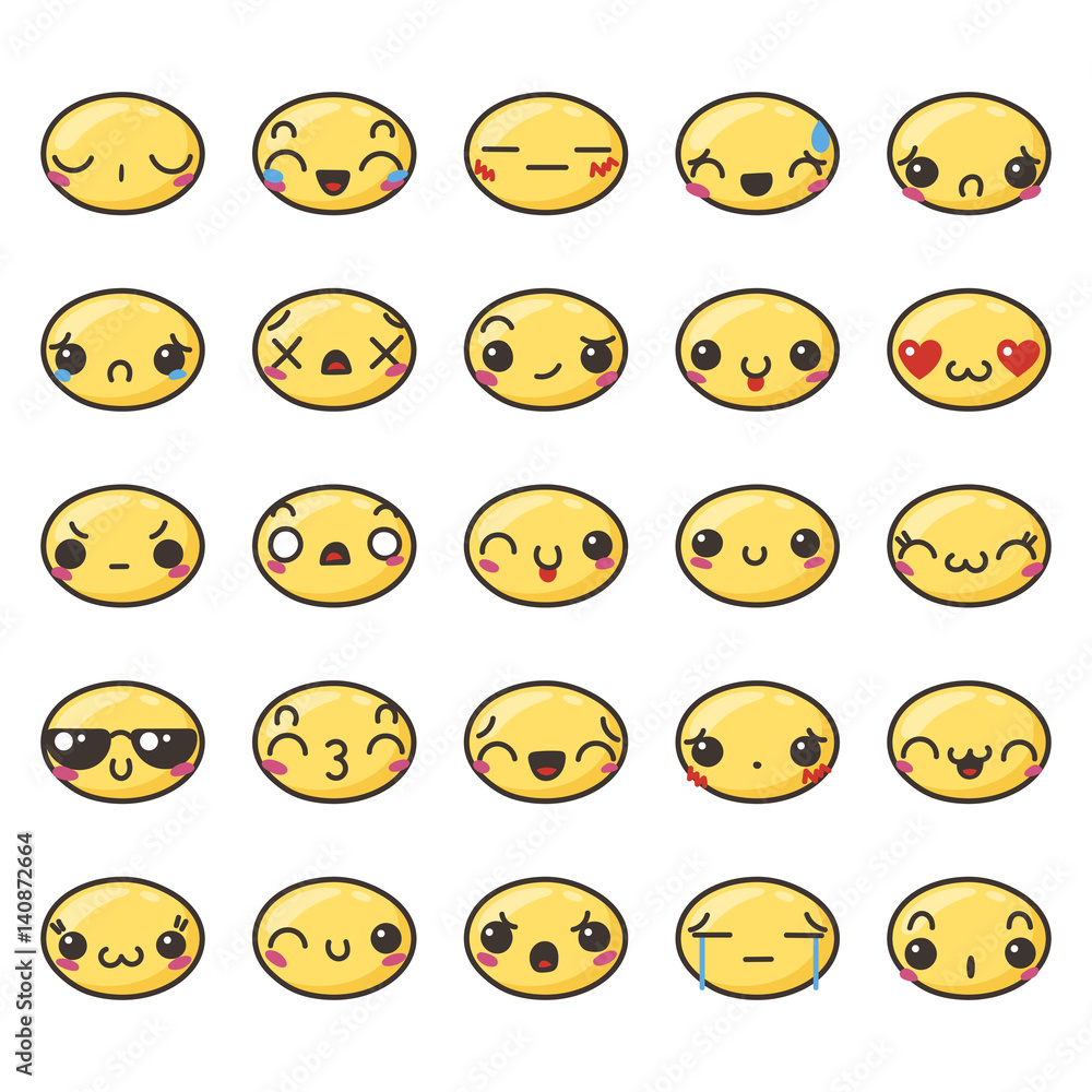 Set of cute lovely kawaii emoticon. Set of cute lovely kawaii emoticon.