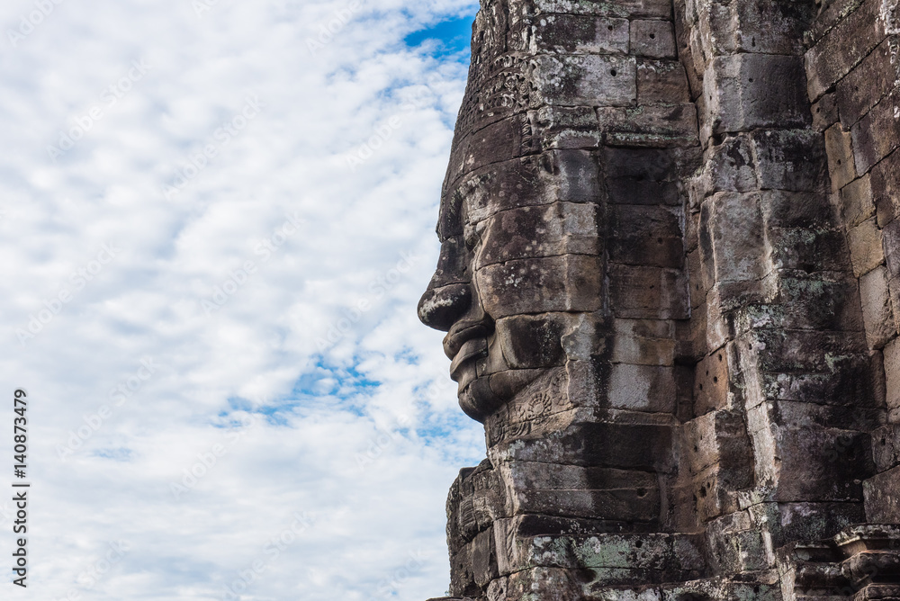 Side view of stone face in Bayon - Siem Reap, Cambodia