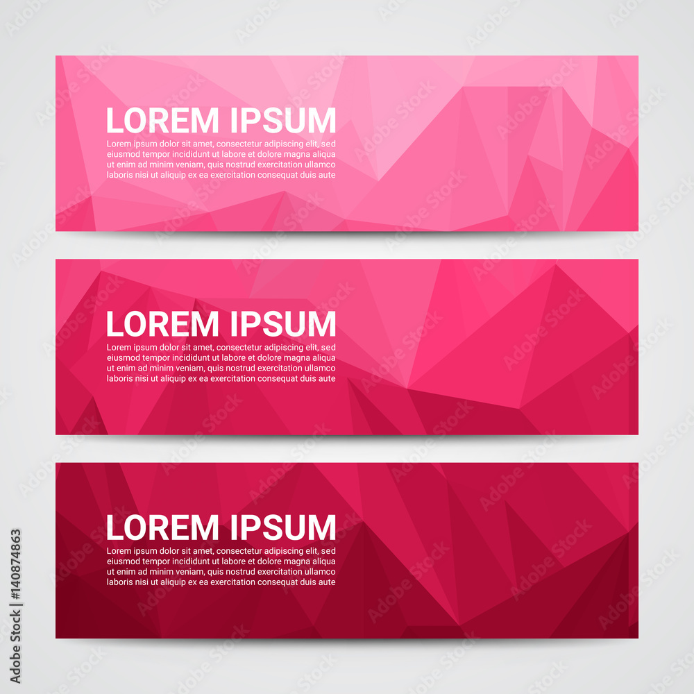 Set of modern design banners template with abstract pink geometric pattern background.