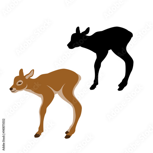 baby deer vector illustration style Flat black silhouette