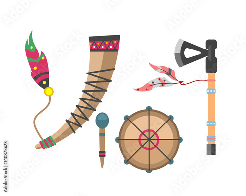 Wild west american indian designed element traditional art concept and native tribal ethnic feather culture ornament for the design vector illustration.