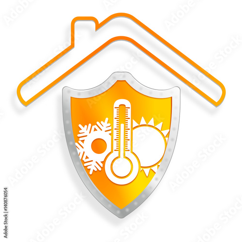 climatisation sur maison et bouclier orange