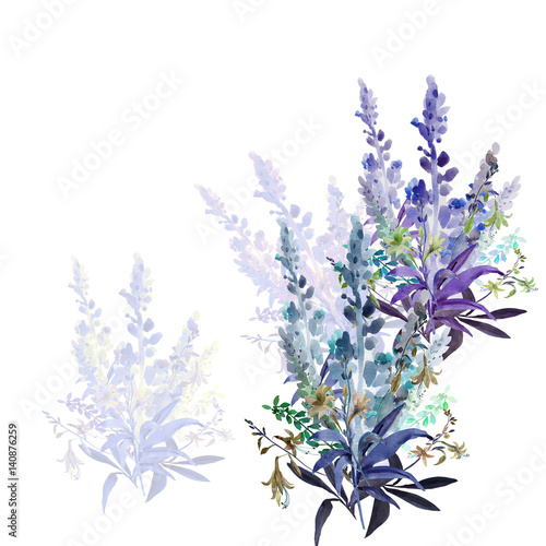 Watercolor illustration of wildflowers  painting on a white and colored background