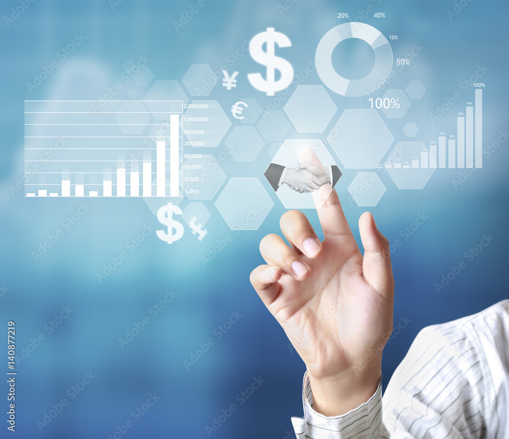 financial symbols coming from hand financial symbols coming from hand