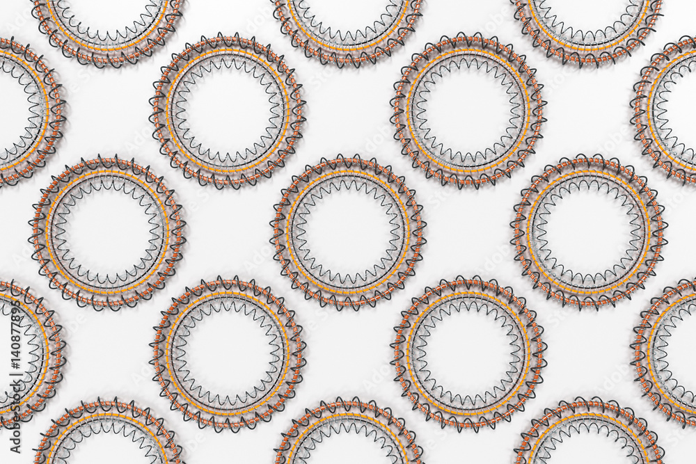 Pattern of concentric shapes made of rings and spirals on white background Pattern of concentric shapes made of rings and spirals on white background