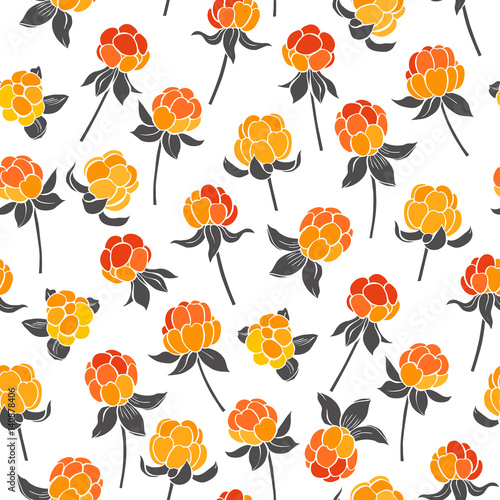 Seamless vector pattern with cloudberry on a white background.