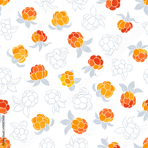 Seamless vector pattern with cloudberry on a white background.