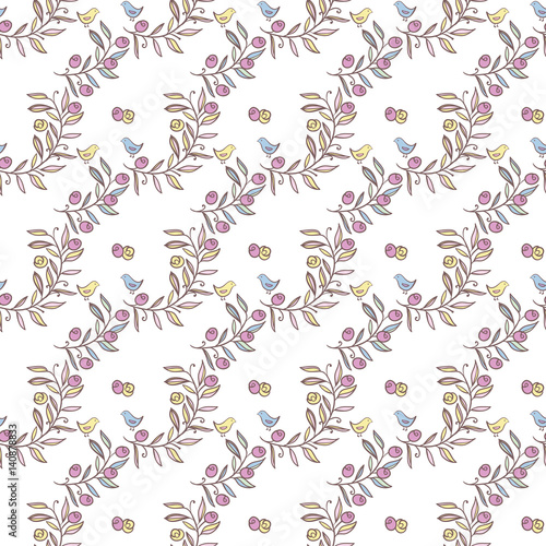 Vintage Floral Seamless Background with Birds