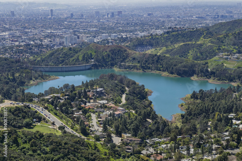 Fototapeta Naklejka Na Ścianę i Meble -  Aerial view of the Hollywood Reservoir