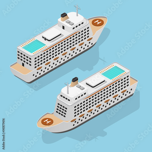 Cruise Liner Set Isometric View. Vector