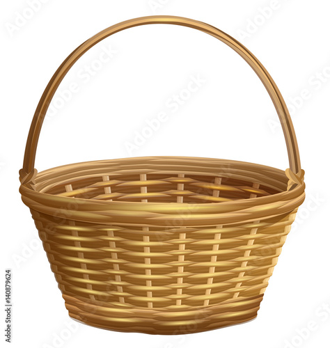 Empty wicker basket with handle arc
