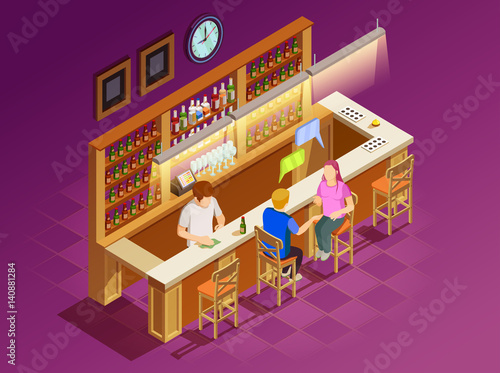 Friends In Bar Interior Isometric View