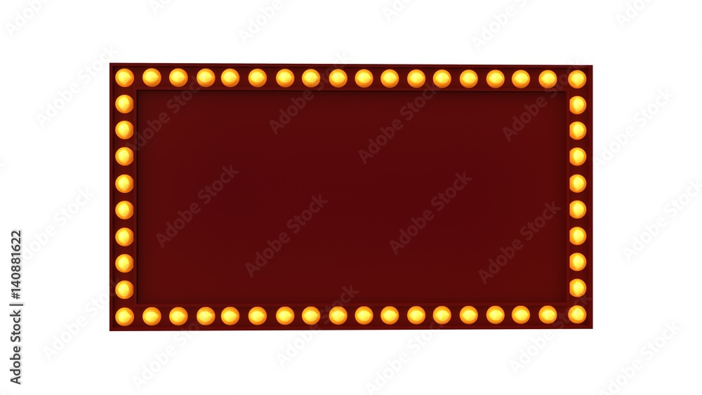 Marquee light red board sign retro on white background. 3d rendering