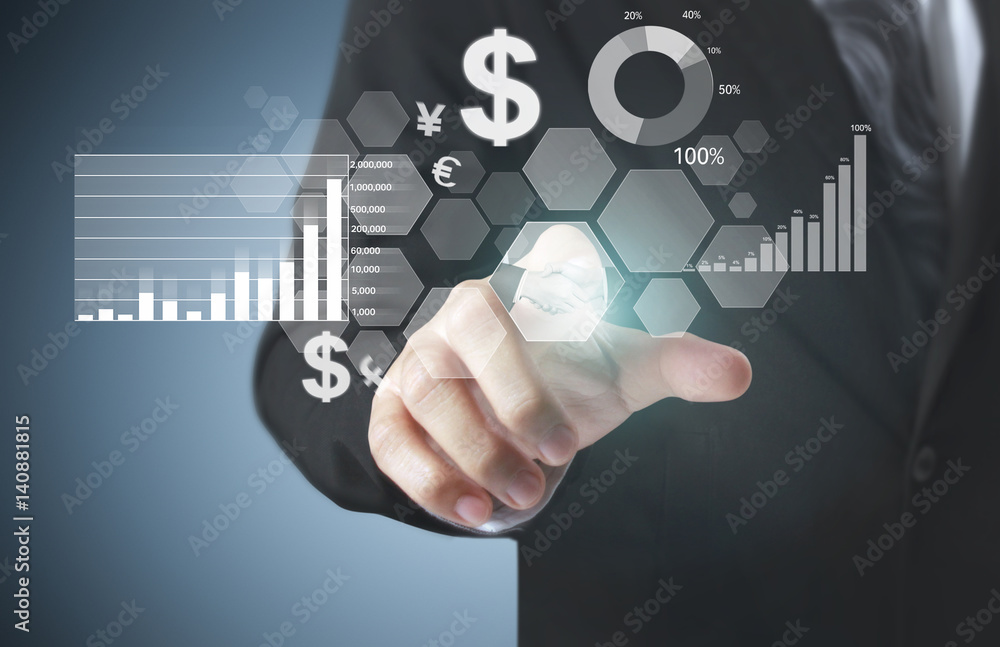 financial symbols coming from hand financial symbols coming from hand