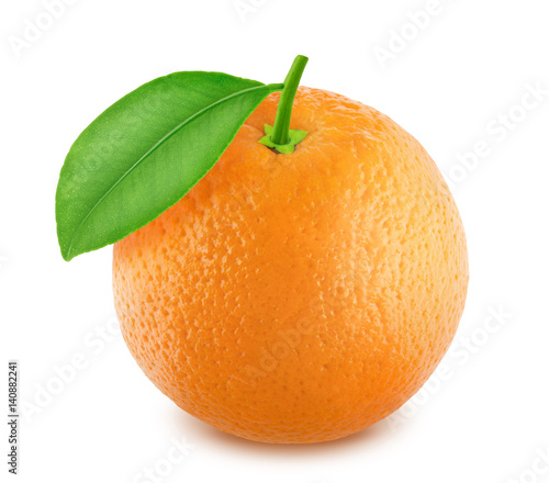 Orange with leaf isolated on white background
