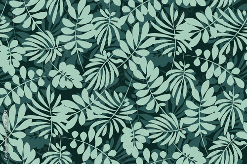 tropical leaves seamless pattern in simple flat style. surface design vector illustration for print  wrapping paper  fabric  background.