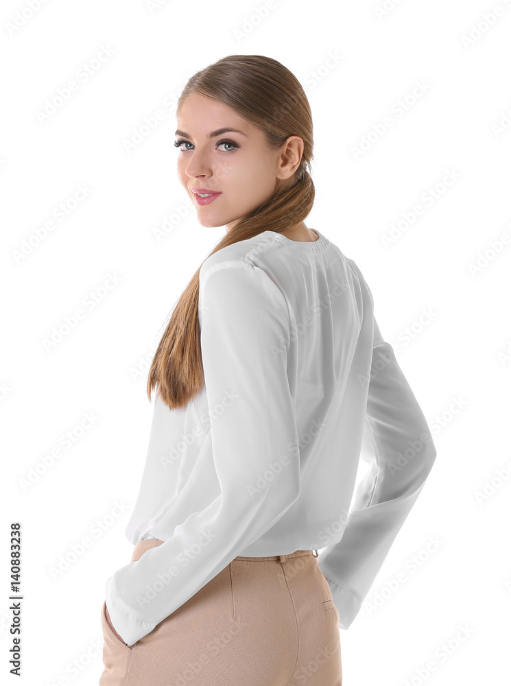 Beautiful business woman on white background Beautiful business woman on white background