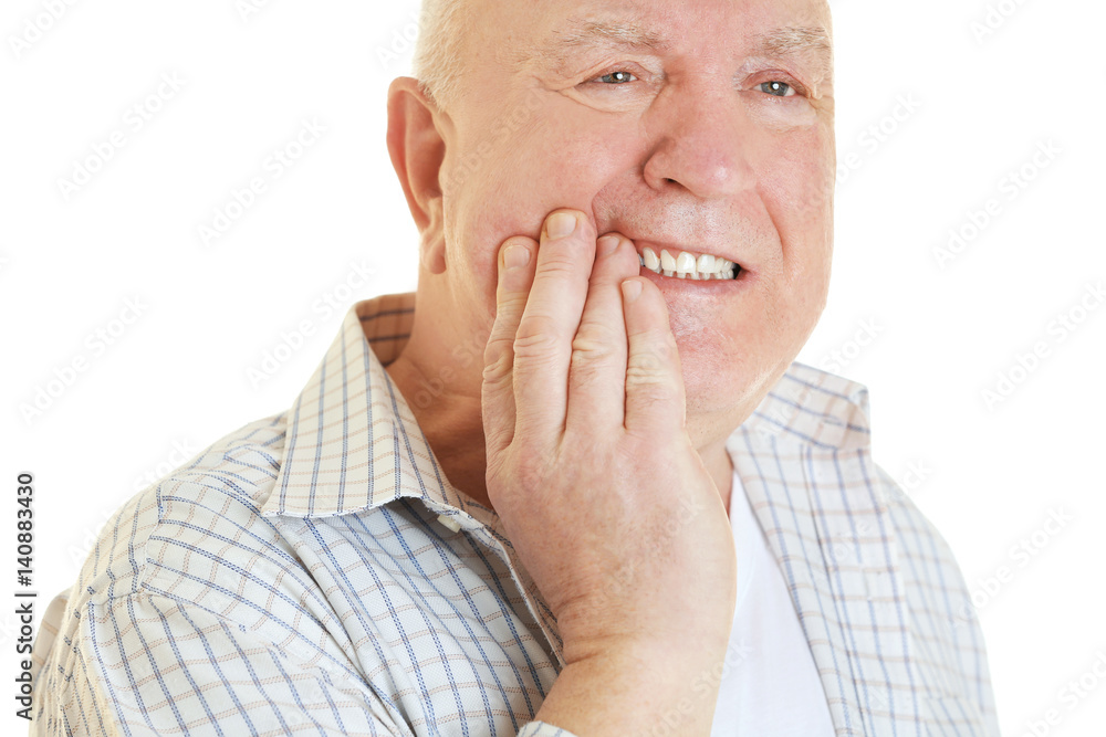 Mature man suffering from pain on white background Mature man suffering from pain on white background