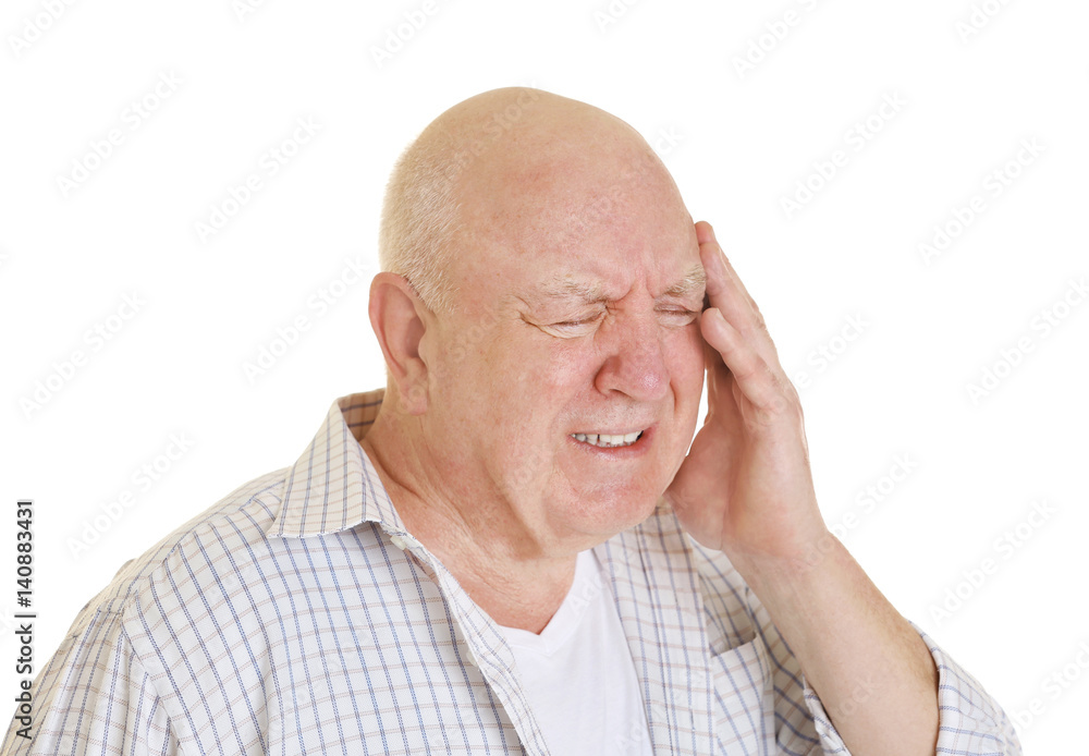 Mature man suffering from pain on white background Mature man suffering from pain on white background