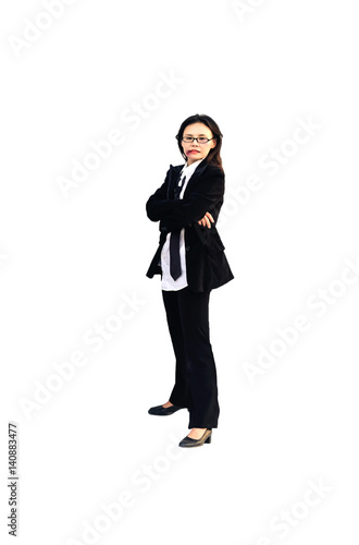 Business women working upheld its failure and disheartening injure isolated on white background.