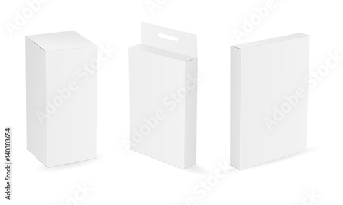 Set of white blank cosmetic or medical boxes isolated. White packaging mockup for design or branding. Vector illustration © Evgeniy Zimin