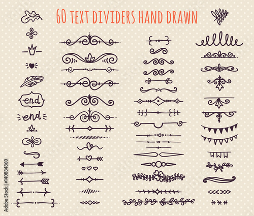 Set of hand drawn text dividers isolated on light background