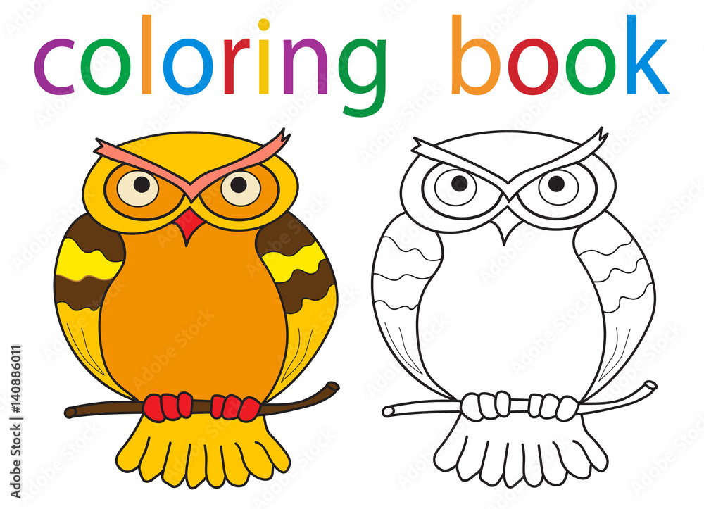 Fototapeta premium Vector, book coloring cartoon owl