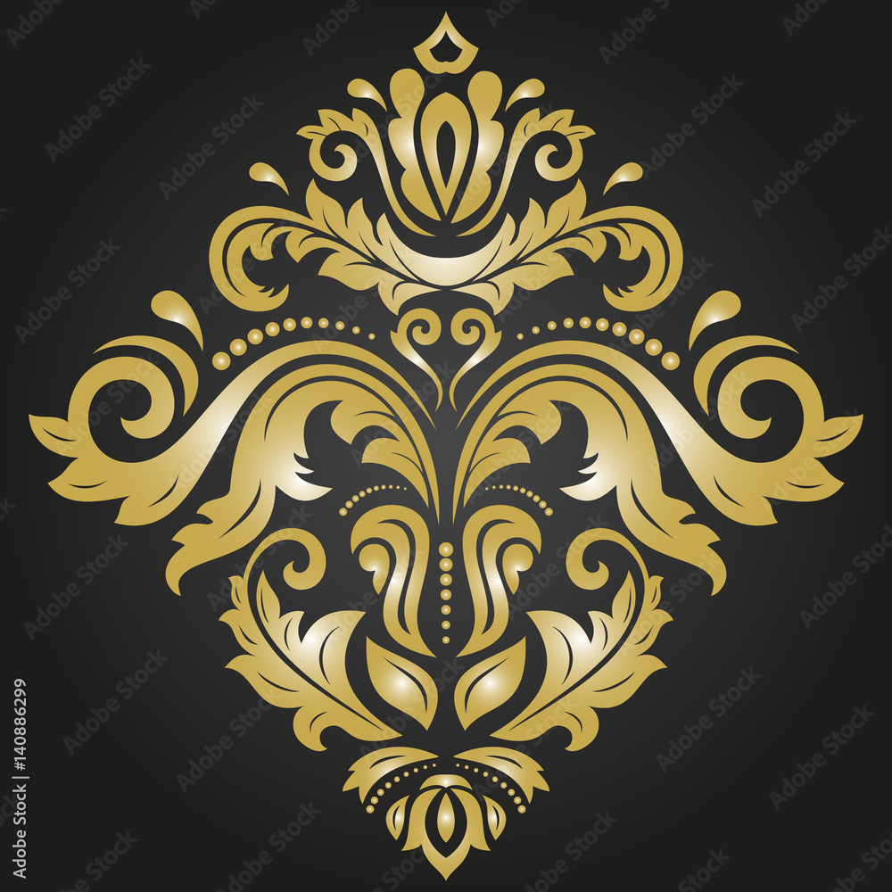 Elegant vector square golden ornament in classic style. Abstract traditional pattern with oriental elements. Classic vintage pattern