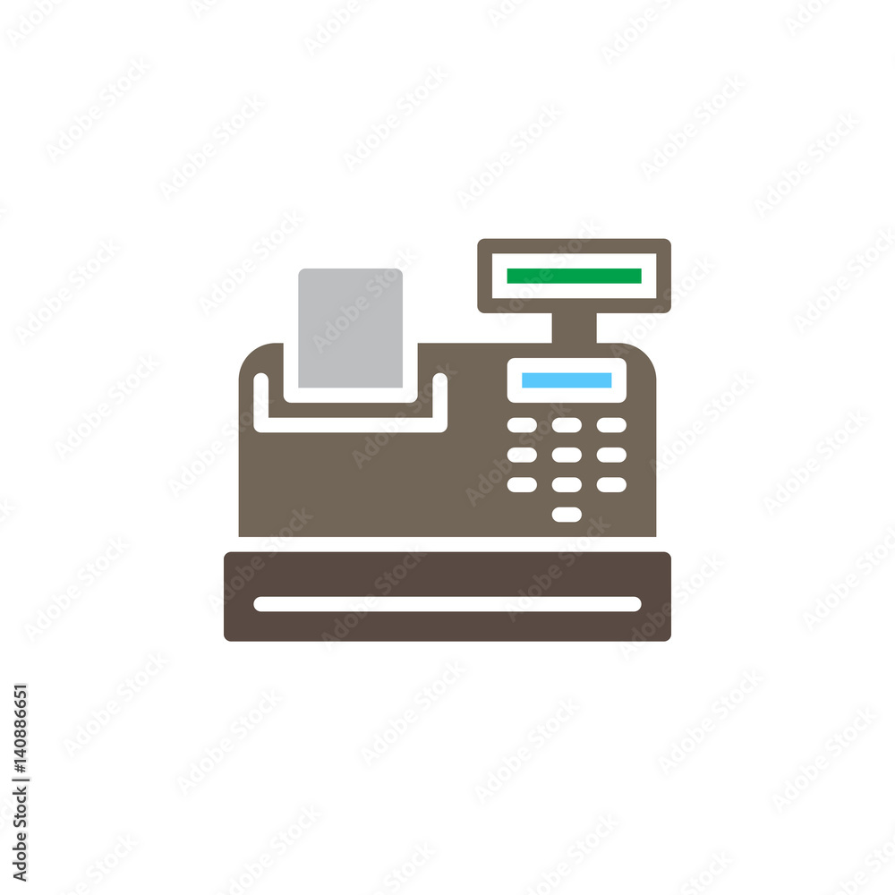 Cash register icon vector, filled flat sign, solid colorful pictogram isolated on white. Symbol, logo illustration. Pixel perfect Cash register icon vector, filled flat sign, solid colorful pictogram isolated on white. Symbol, logo illustration. Pixel perfect