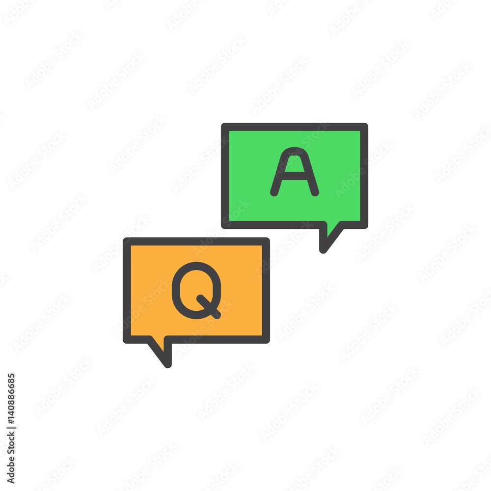 FAQ, questions and answers line icon, filled outline vector sign, linear colorful pictogram isolated on white. Symbol, logo illustration. Editable stroke. Pixel perfect FAQ, questions and answers line icon, filled outline vector sign, linear colorful pictogram isolated on white. Symbol, logo illustration. Editable stroke. Pixel perfect