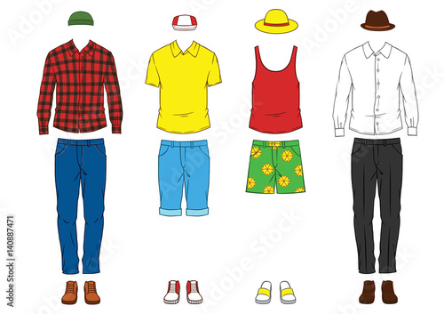 Fashionable modern set of clothes for men. Modern clothing ,casual hipster style for men. Hand drawn stylish outfit for young men.
