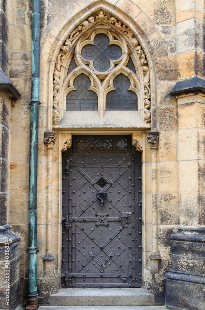 Medieval front door in Prague, Czech Republic