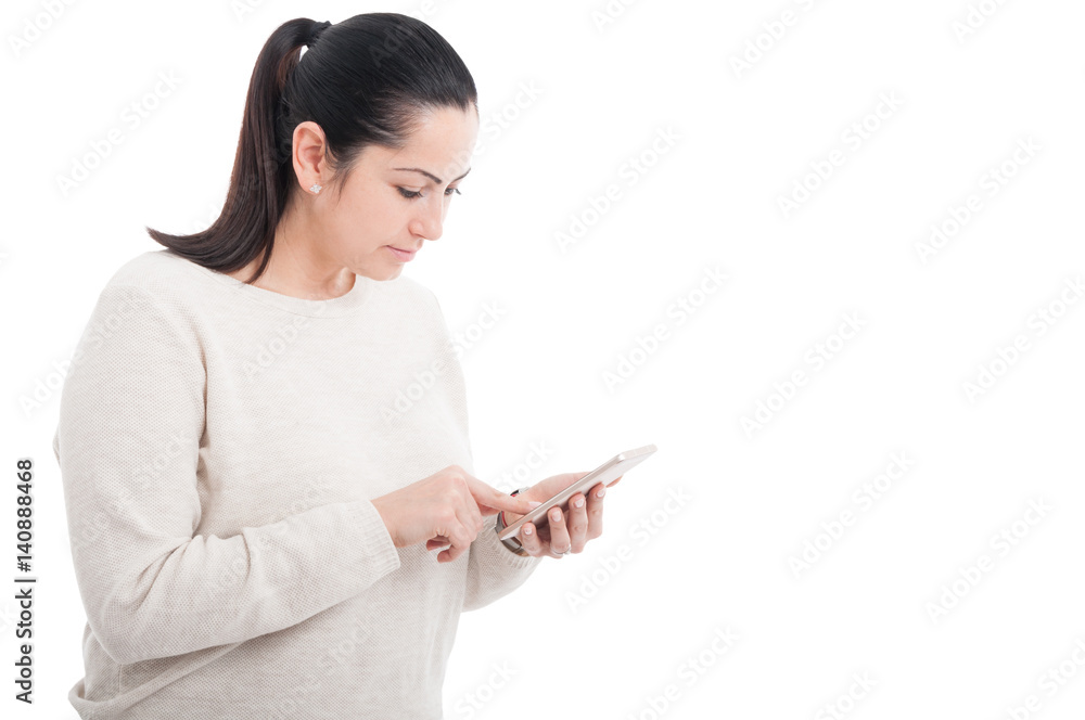 Attractive female browsing something on internet Attractive female browsing something on internet