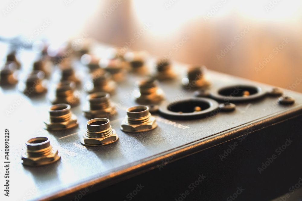 Audio mixing console closeup. Audio mixing console closeup.