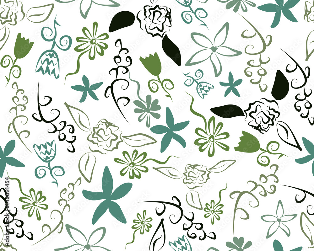 Vintage flower and nature pattern print for t-shirt, apparel, textile or wrapping. Classic wallpaper with floral elements and various colors. Vector is seamless and repeatable.