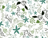 Vintage flower and nature pattern print for t-shirt, apparel, textile or wrapping. Classic wallpaper with floral elements and various colors. Vector is seamless and repeatable.